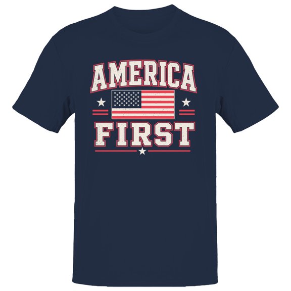 Smartprints America First Usa Flag Stars Men's T-Shirt Navy, Cotton, S