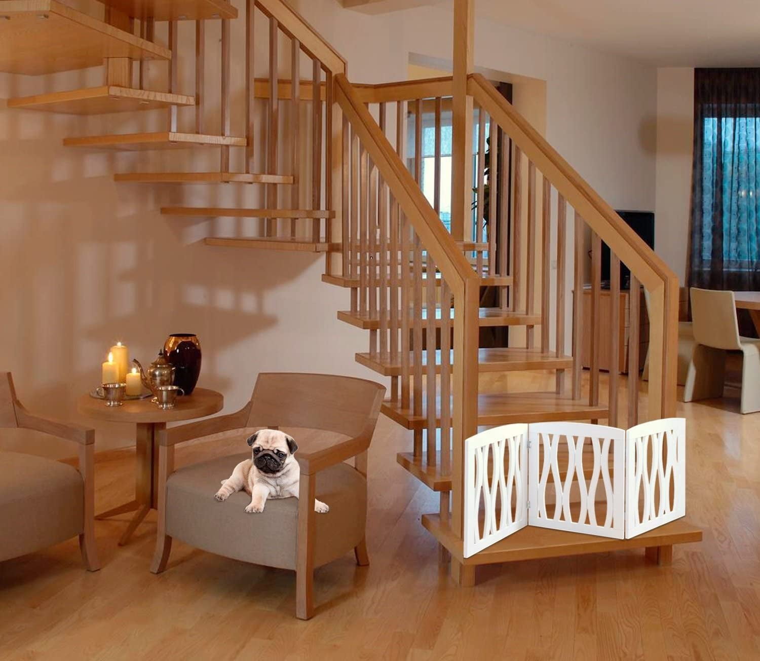 Etna White Wooden Pet Gate with Cascade Wave Design