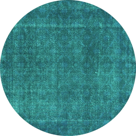 Ahgly Company Machine Washable Indoor Round Abstract Turquoise Blue Contemporary Area Rugs, 6' Round