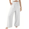 thumbnail image 2 of Sijiajgjfu Womens Wide Leg Pants Palazzo Flowy Pants Summer Elastic High Waist Beach Slacks with Pockets White,L, 2 of 7