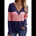 thumbnail image 2 of Blusas Elegantes e Informales para Mujer, con Bloques de Color, de Larga y Cuello en V, para Otoño. Azul M, 2 of 10
