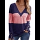 thumbnail image 2 of Blusas Elegantes e Informales para Mujer, con Bloques de Color, de Larga y Cuello en V, para Otoño. Azul XXL, 2 of 10