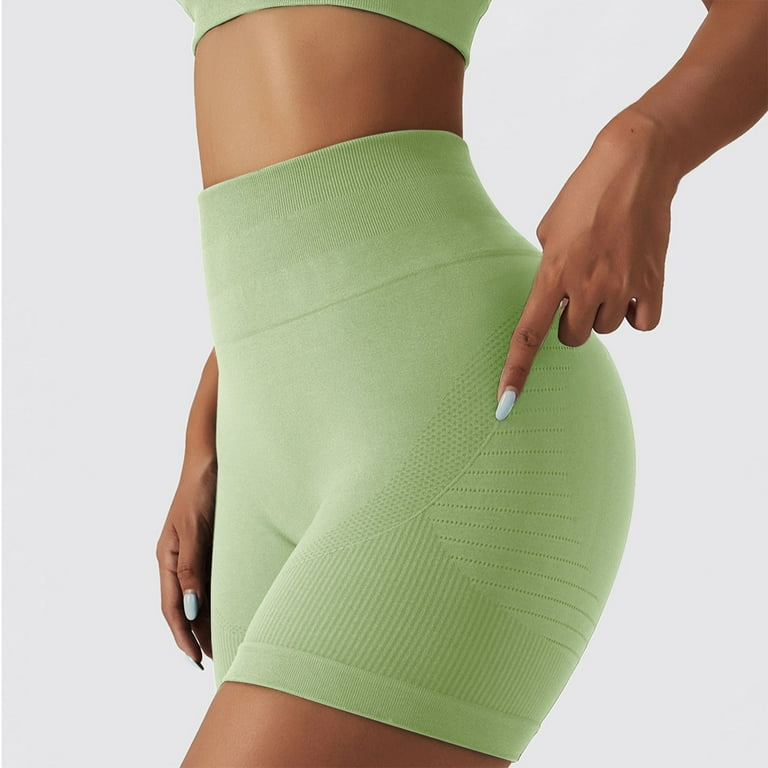 ZMHEGW High Waisted Yoga Workout Sports Shorts Women Solid Print Running  Gym Shorts Green M