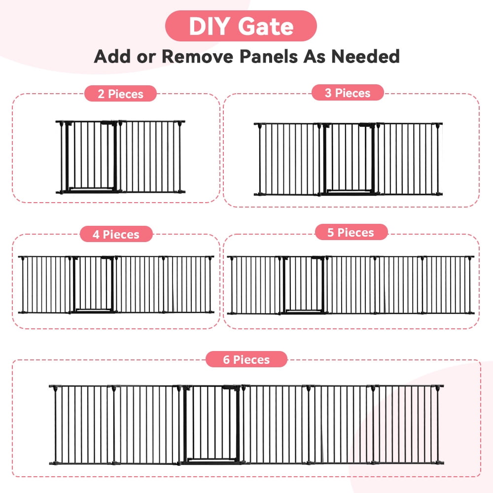 Pet Gate, Dog Playpen 6Panels 149" Pet Gate Extra Wide 30" Tall House Doorways Fireplace, Black
