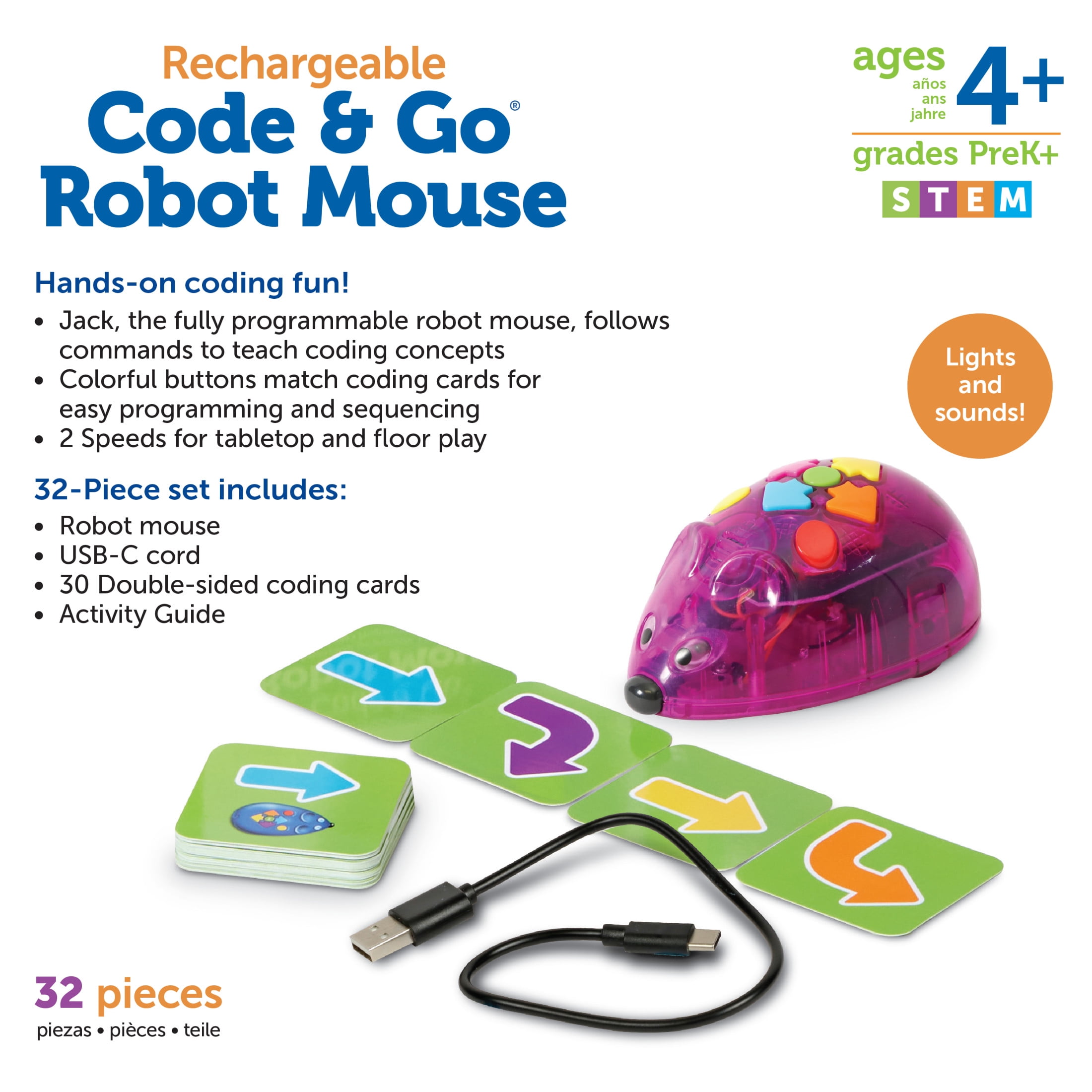 Learning Resources Rechargeable Code & Go Robot Mouse - STEM Toys for Kids, Coding Toys, Ages 4+