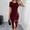Wine, variant on Women's Summer Short Sleeve Crew Neck Midi Dress PU Leather Zipper Split Bodycon Dresses Black