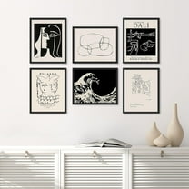 PixonSign Framed Canvas Print Wall Art Set - Kanagawa Japan Black Wave Dali & Humanities Pattern - Set of 6 Abstract Geometric Illustrations Poster Cultural Art Wall Décor - 12"x16"x6 Black