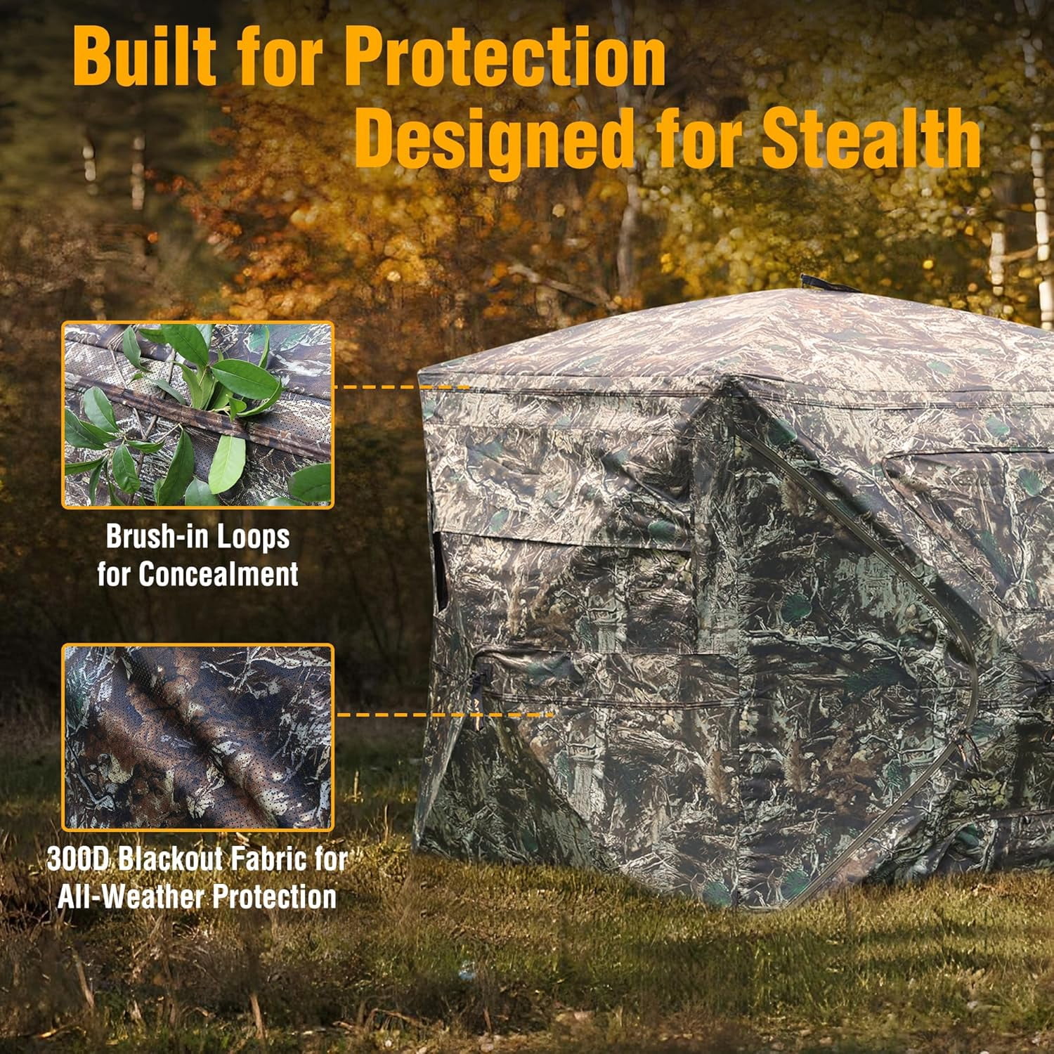FLISSA Hunting Blind See-Through with Full-Opening Door, Ground Camouflage Tent, 270 Degree, Portable and Durable 300D Reinforced Blind for Turkey, Deer, and Bear Hunting