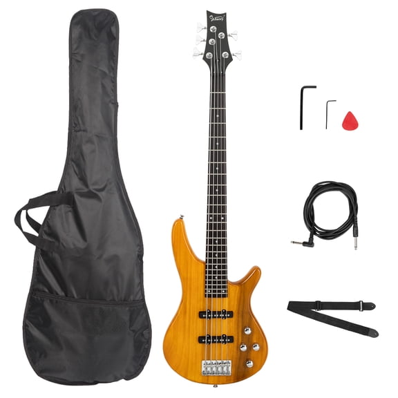 5 String Bass Guitar Full Size Bag Strap Pick Connector Wrench Tool Transparent Yellow
