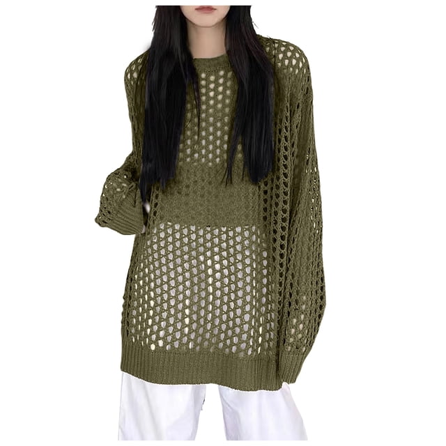 HBFAGFB Chandails à Manches Longues pour Femmes Col Rond Chandail en Maille Hauts Tendance Blouse Verte Taille Unique