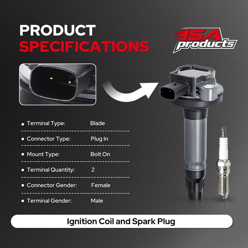 ISA Ignition Coil Pack and 6 Spark Plug SP411 Compatible with Ford Edge Flex Fusion Lincoln MKS MKT MKX MKZ Mazda CX-9 3.5L 3.7L Replacement for UF553 UF595 5C1652 ‌Set of 6