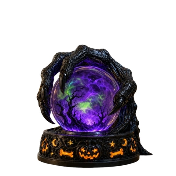 Halloween Ball Lighted Decor Figurine with Glowing Ball Gothic Tabletop Decoration for Mantel Shelf Entryway, Glowing Home Decor,7.8 Inch(Batteries Not Included)