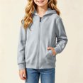 thumbnail image 3 of Ohufall Hooded Sweatshirt Jacket for Girls Boys Zipper Long Sleeve Top with Pocket Versatile Solid Color Casual Sweatshirts 1-11T, 3 of 6