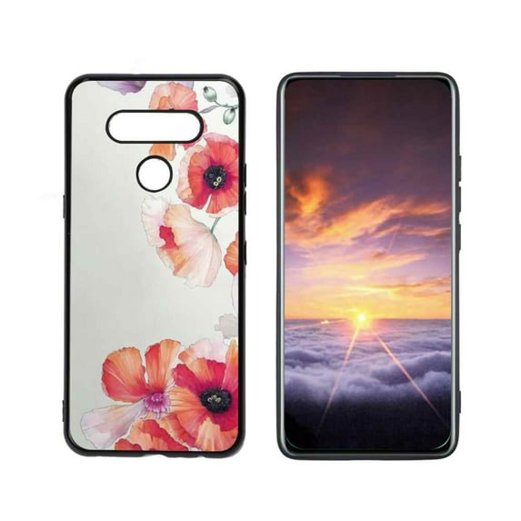 Compatible with LG Q51 Phone Case, Poppies-Pink-233 Case Men Women, Flexible Silicone Shockproof Case for LG Q51