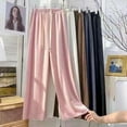 thumbnail image 6 of Women Ice Silk Long Pants Elastic High Waist Drawstring Wide Leg Plaid Trousers, 6 of 10
