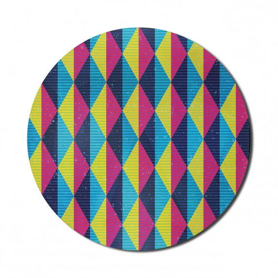 Vintage Mouse Pad for Computers, Sixties Inspired Triangles with Grunge Effect Colorful Geometric Retro Pattern, Round Non-Slip Thick Rubber Modern Gaming Mousepad, 8" Round, Multicolor, by Ambesonne