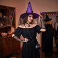 thumbnail image 4 of Spider Web Pattern Witch Hat Lace Trim Design Halloween Role Play Costume Prop Purple One Size, 4 of 5