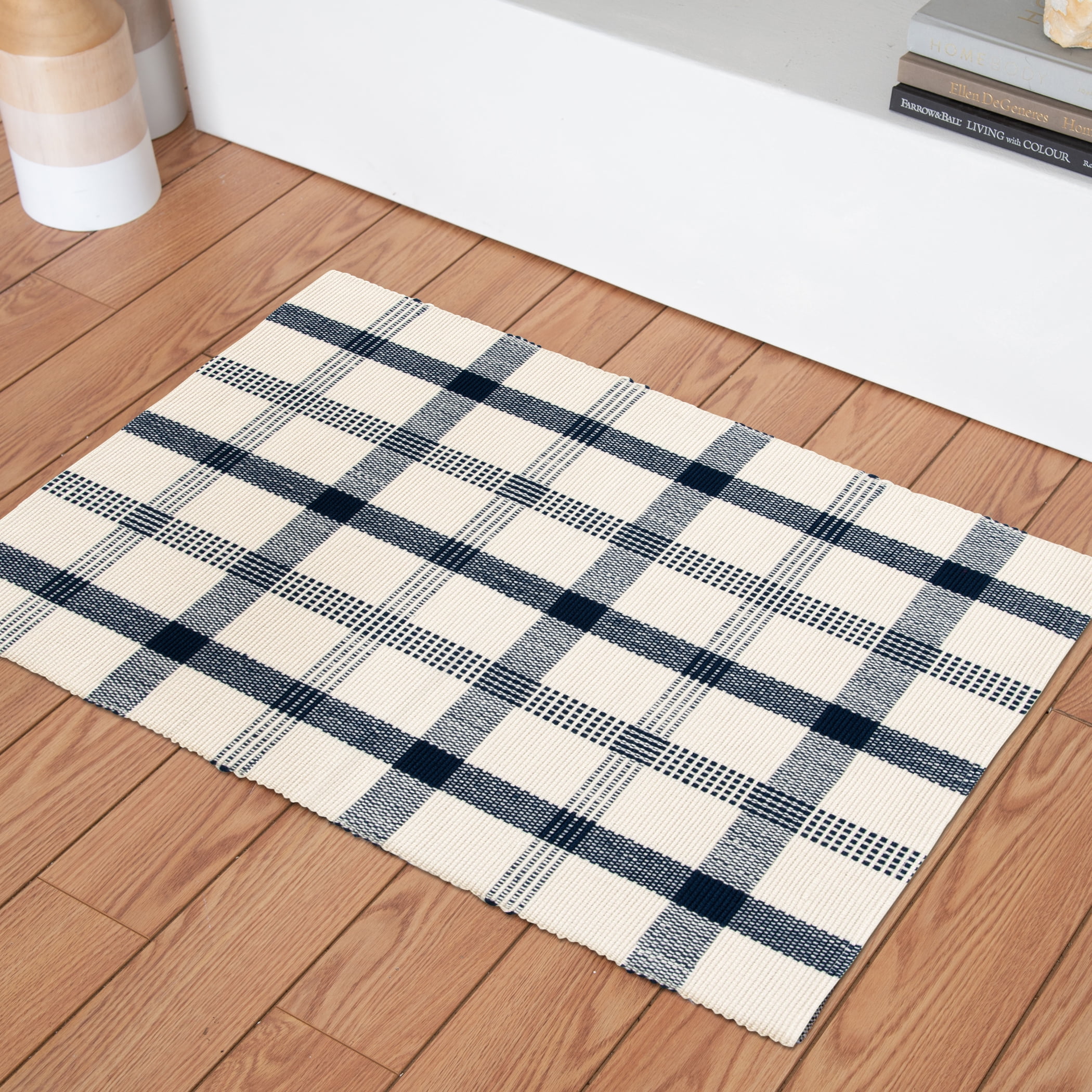 (3 pack) Mainstays Blue Plaid Outdoor Layering Rug, 24"x36"
