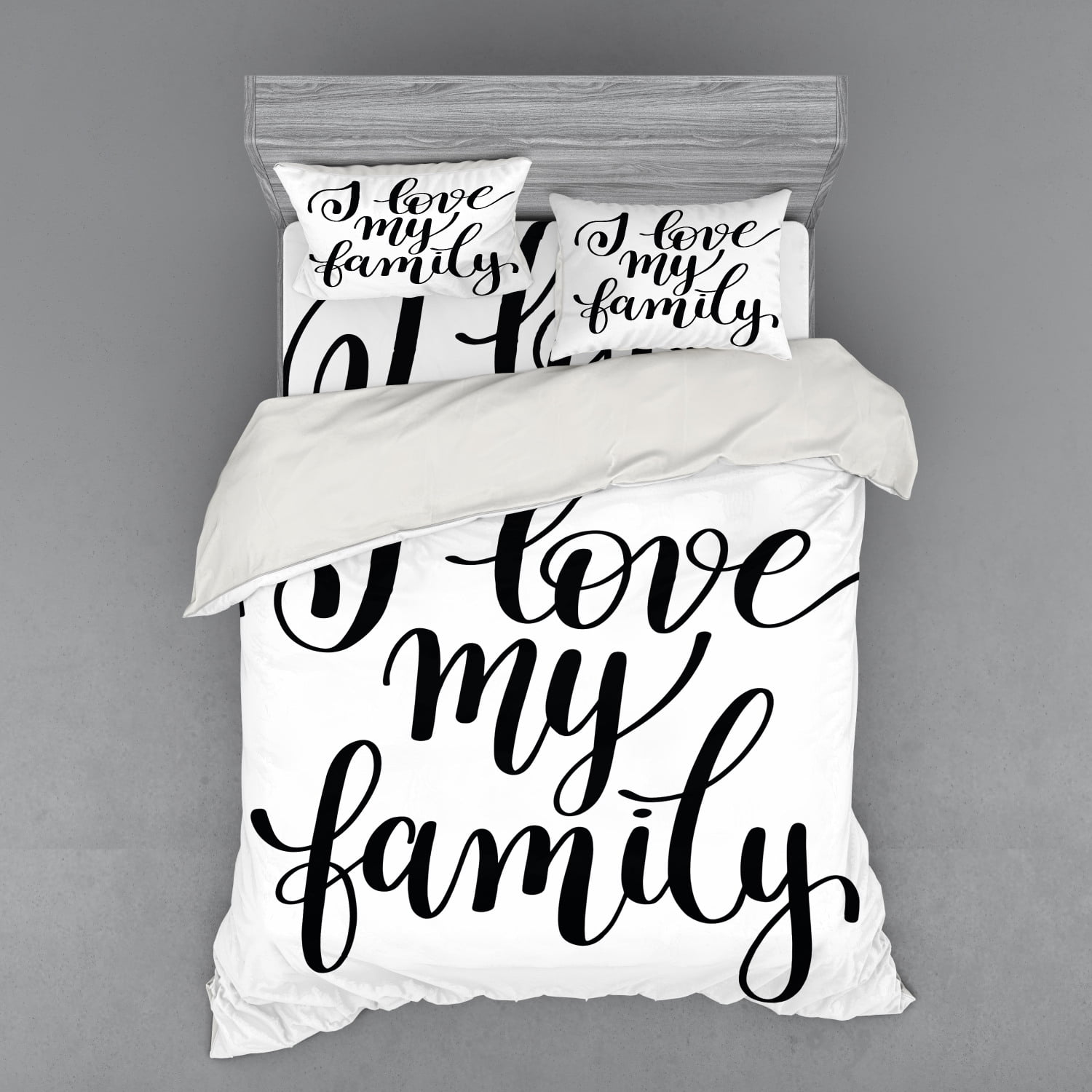 Family Duvet Cover Set, I Love My Family Phrase Hand Writing in Black