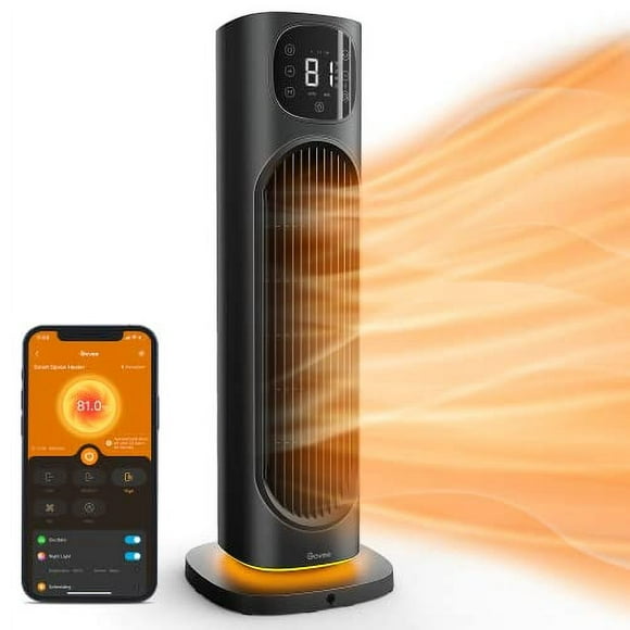 Govee Smart Space Heater for Indoor Use, 1500W Ceramic Tower Heater with Thermostat APP&amp;Voice Control, Quiet Portable Electric Heater with RGB Night Light for Large Rooms, Bedroom, Off