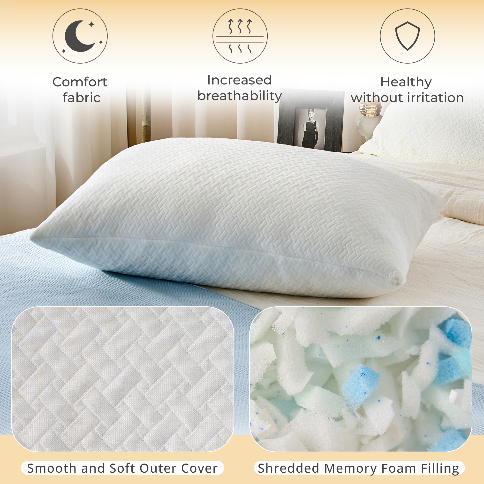 Egohome Shredded Memory Foam Pillow 2-Pack, Queen photo 4