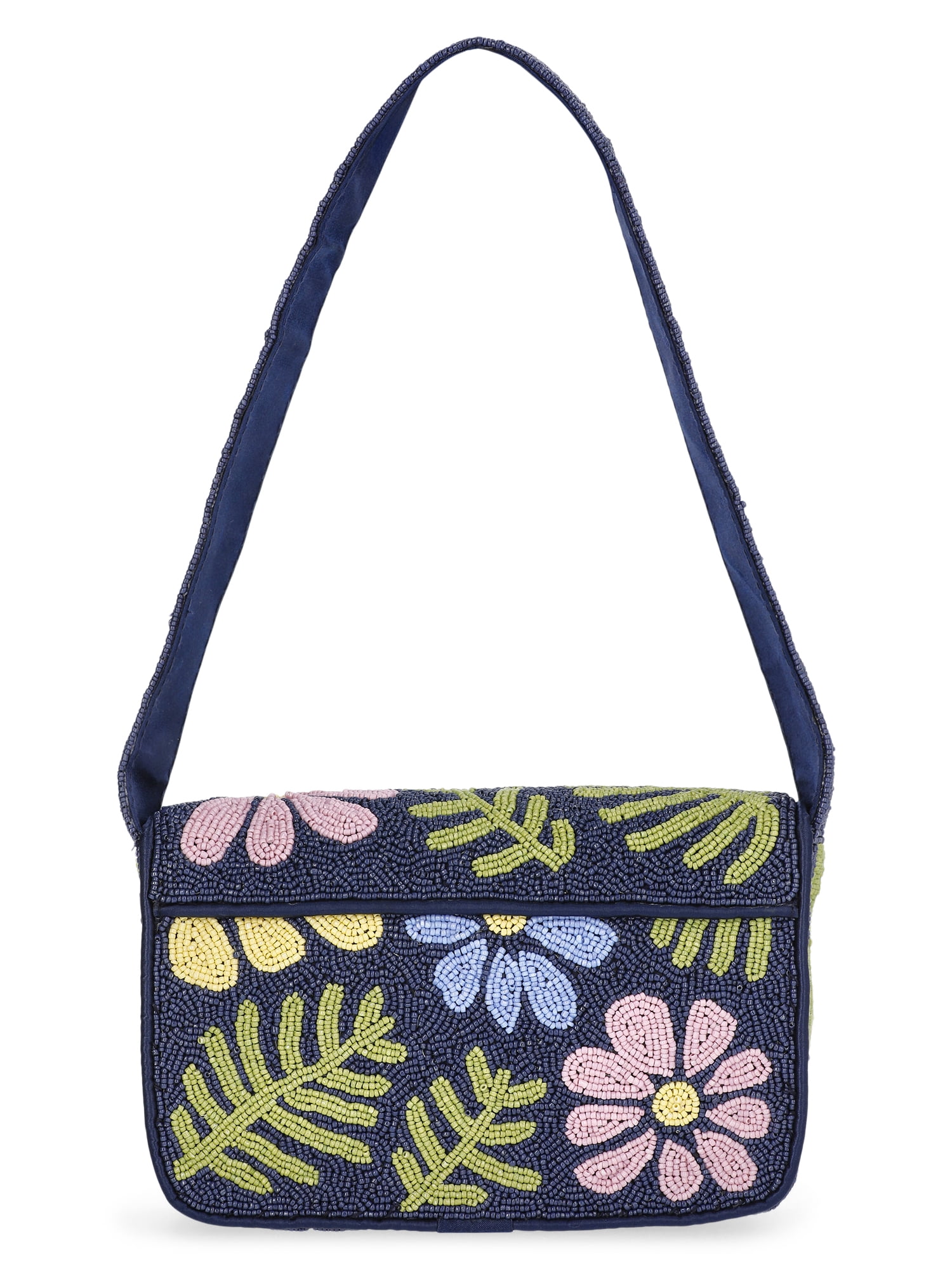 Scoop Women's Beaded Flap Shoulder Bag, Navy Print