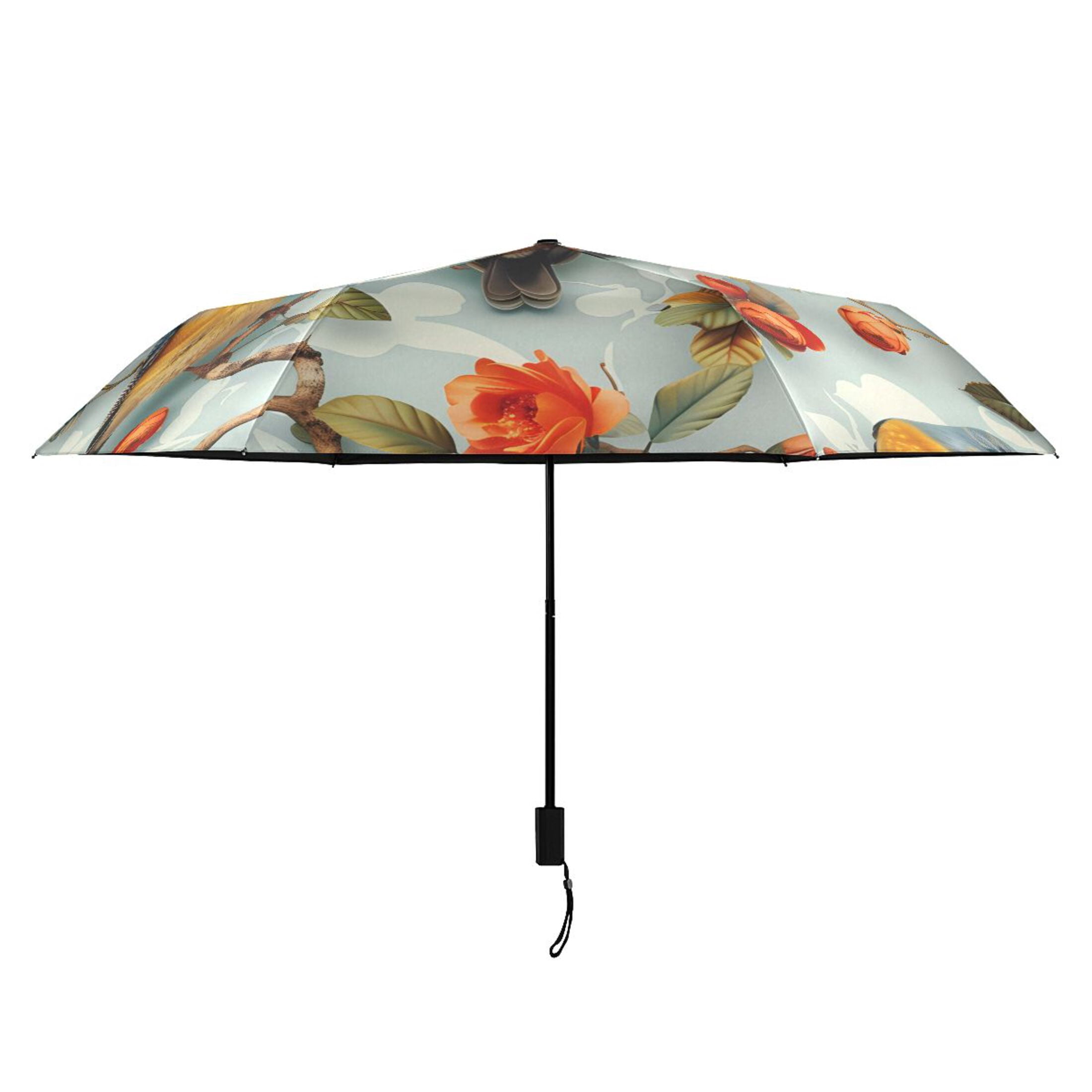ALAZA Birds on Flowers UPF 50+ Compact Folding Umbrella for Rain Travel Umbrella Packable