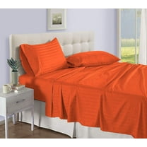 RV Short Queen Size 500-Thread-Count 4-PCs Bed Sheet Set, Luxury Egyptian Cotton Sheet Set – Soft, Durable & Breathable Bedding, Fits Mattress Upto 13-15" Deep Pocket, Stripe Orange