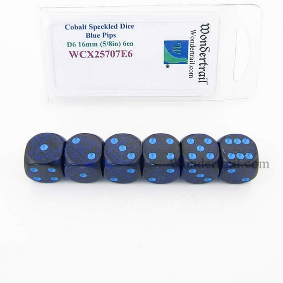 Cobalt Speckled Dice with Blue Pips D6 16mm (5/8in) Pack of 6 Wondertrail