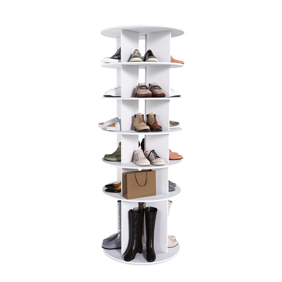 6-Tier Spinning Shoe Rack, 360° Revolving Organizer Holds 24 Pairs White