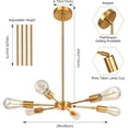 thumbnail image 4 of Lámpara de Techo Modernas, Horkey Sputnik Candelabro Dorado Industrial Ajustable Araña Vintage E26 6 Luces Latón Cepillado Luz Colgante de Mediados de Siglo, Montaje Semi Empotrado Iluminación,Dorado, 4 of 18