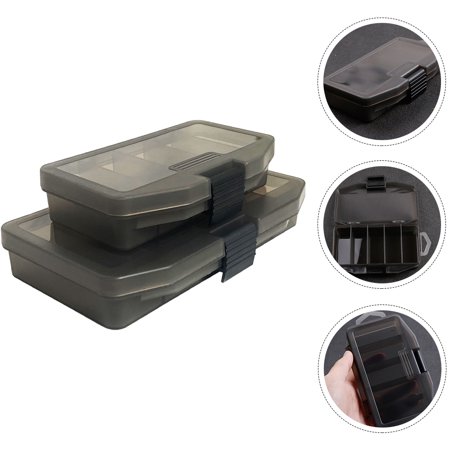 FENGGUIQU 2Pcs Grey Plastic Fishing Tackle Boxes with Five Grids Portable Storage Organizer