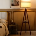 thumbnail image 5 of Gymax Tripod Floor Lamp Wood Standing Lamp w/ Flaxen Lamp Shade and E26 Lamp Base, 5 of 10