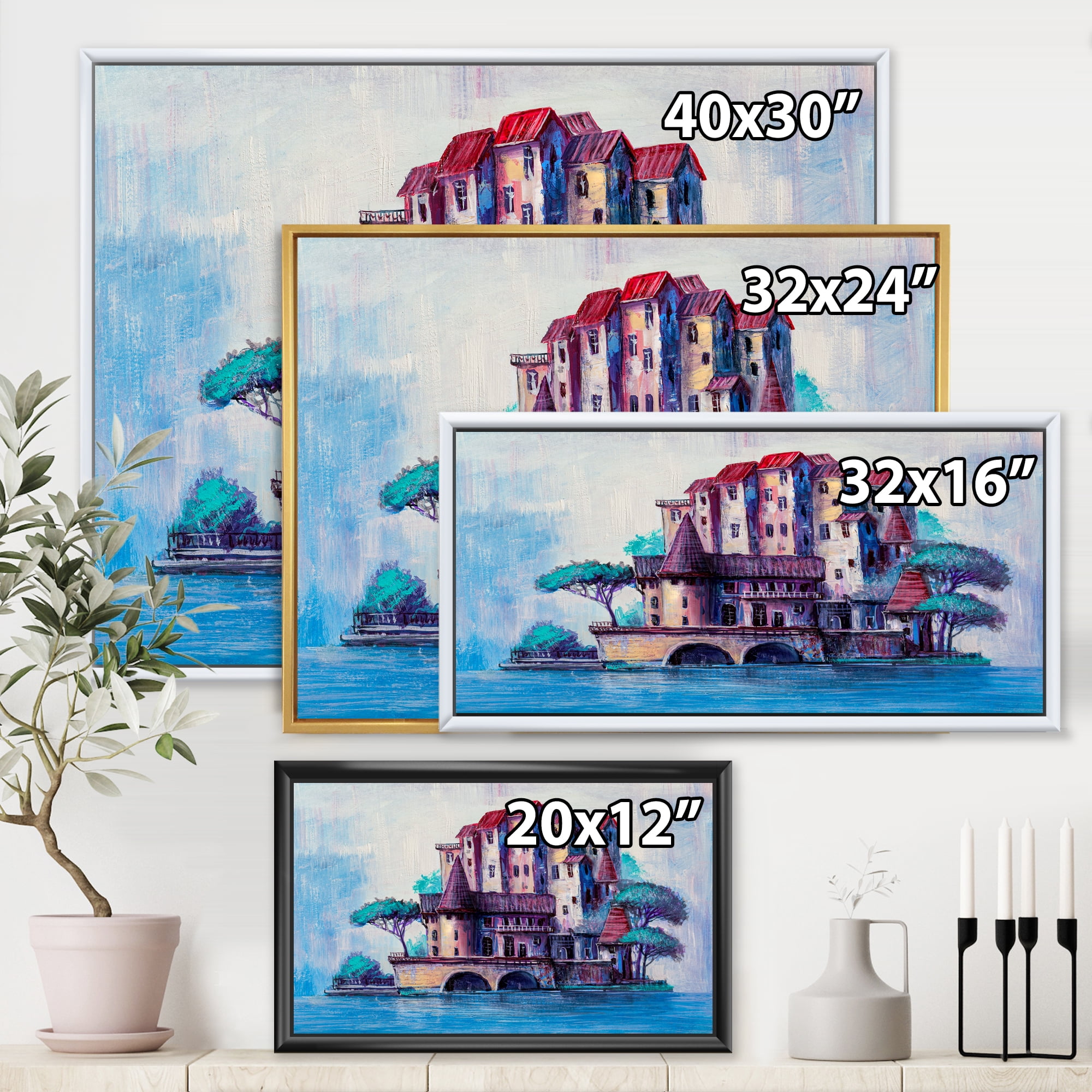 Designart 'Ancient City Skypscrapers By The Bridge' Traditional Framed Canvas Wall Art Print