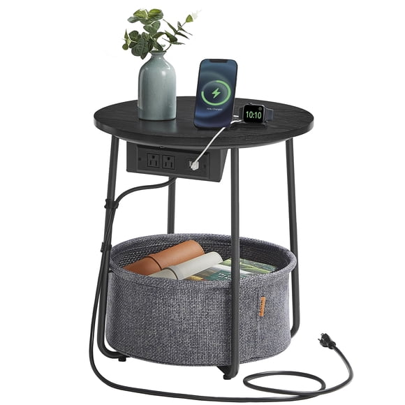 Mesa Lateral VASAGLE ULET228B01 con Carga USB y Canasto de Tela