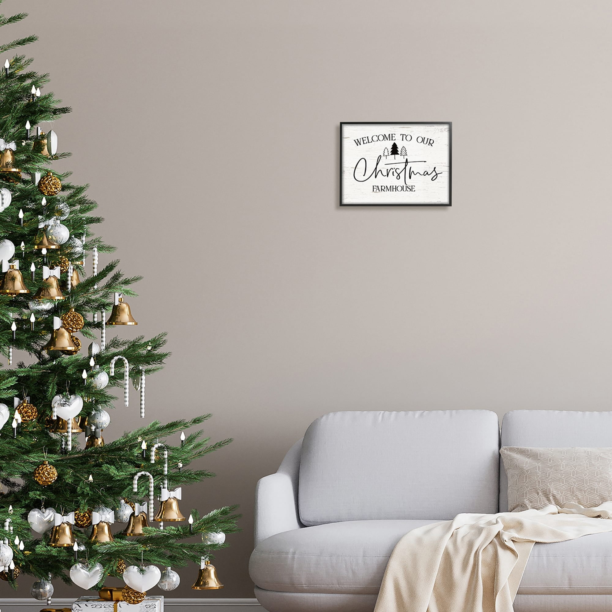 Welcome Christmas Farmhouse Text Rustic Countryside Design Holiday Graphic Art Framed Art Print Wall Art