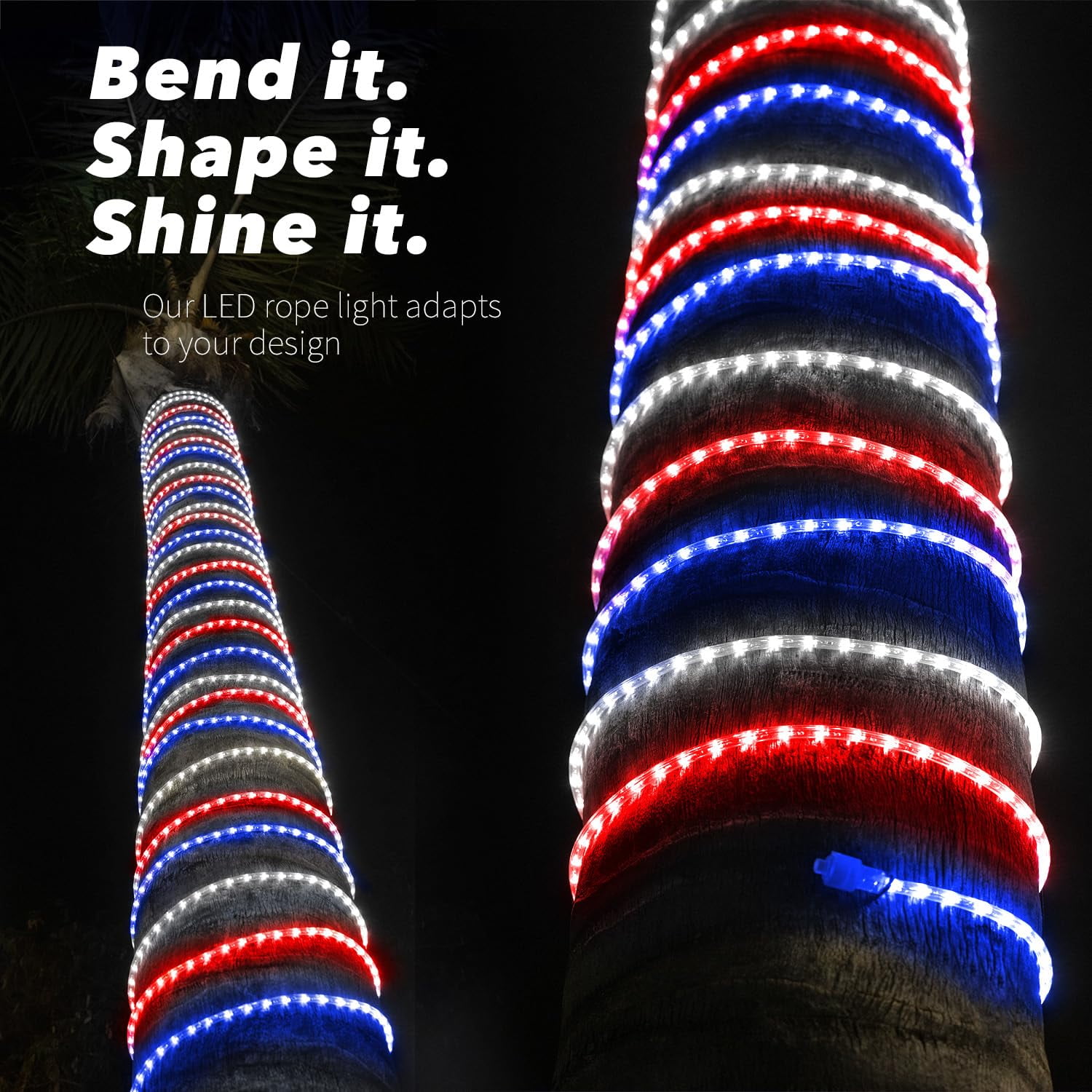 West Ivory 762LEDs, 100ft USA American Red White Blue, Outside LED Rope Light, 8 Modes, Connectable Outdoor Permanent Waterproof Accent Exterior Lighting, PVC Case, Backyard Patio, Garden, Decorative