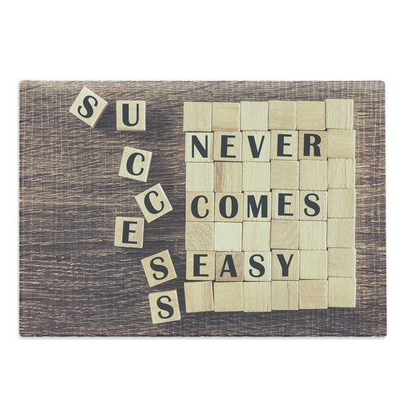 Inspirational Cutting Board, Success Never Comes Easy Words on Scribble Lifestyle Saying Print, Decorative Tempered Glass Cutting and Serving Board, Large Size, Umber Sand Brown, by Ambesonne