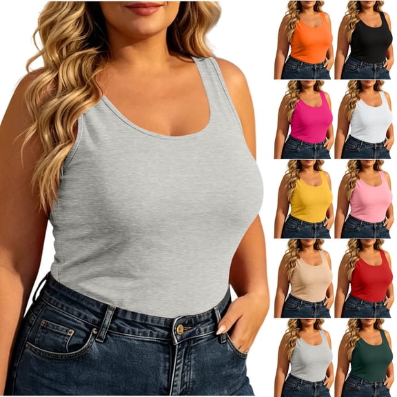 Zormilly Plus Size Tank Tops for Women Sleeveless Scoop Neck Tank Tops Slim Fit Casual Soft Top, L-5XL