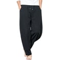 thumbnail image 3 of Migroa Men's Casual Cotton Linen Pants Yoga Beach Loose Fit Casual Elastic Waist Drawstring Summer Harem Baggy Trousers with Pockets Casual Summer Beach Pants Black L, 3 of 3