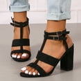 thumbnail image 3 of SACFOF Women's Open Toe Ankle Strap High Chunky Heel Sandals Summer Dress Pump Wedding Sandals, 3 of 6