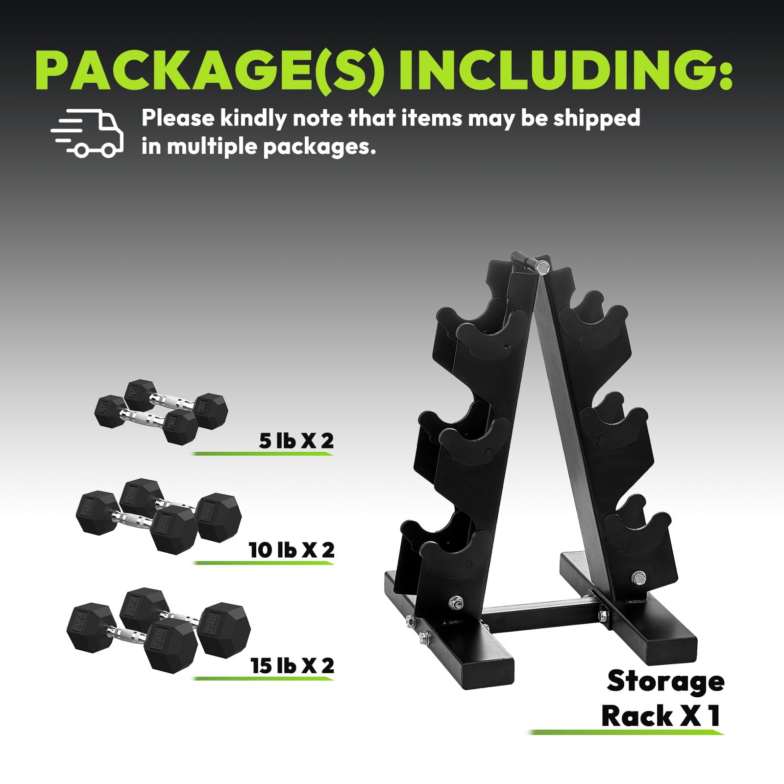 HANDBODE 60 lb Dumbbell Set Rubber Encased Hex Dumbbell Free Weights Dumbbells Set Home Weight Set with Rack 5 * 2 / 10 * 2 / 15 * 2