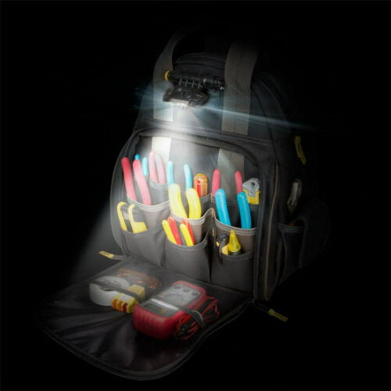 CLC L255 Professional Tool 53 Pocket Lighted Backpack Bag Carrier