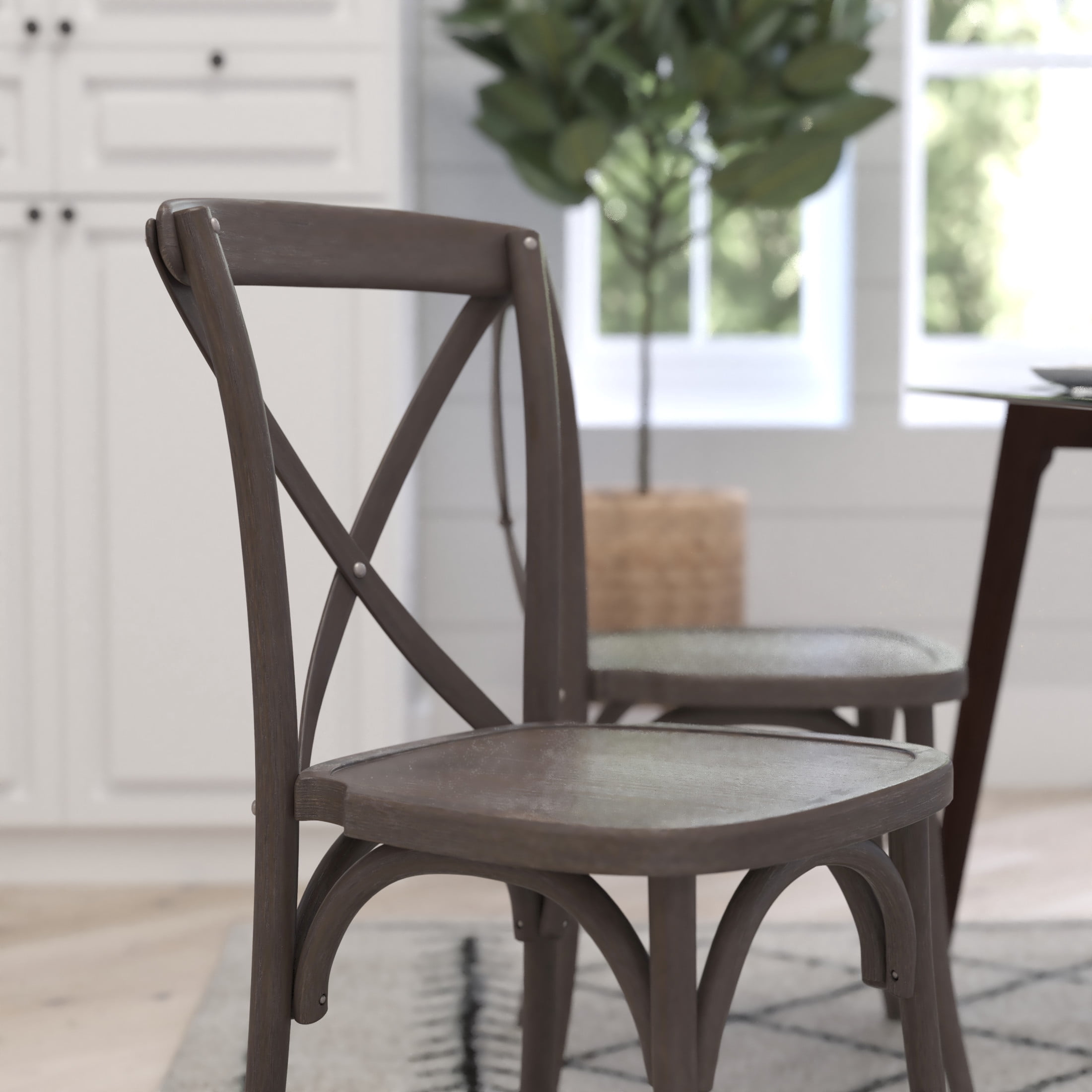 Merrick Lane X-Back Bistro Style Wooden High Back Dining Chair in Grey