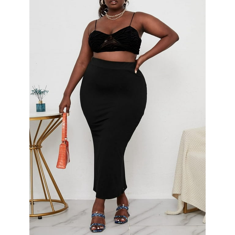 Plus size high waisted skirt elastic waist sale