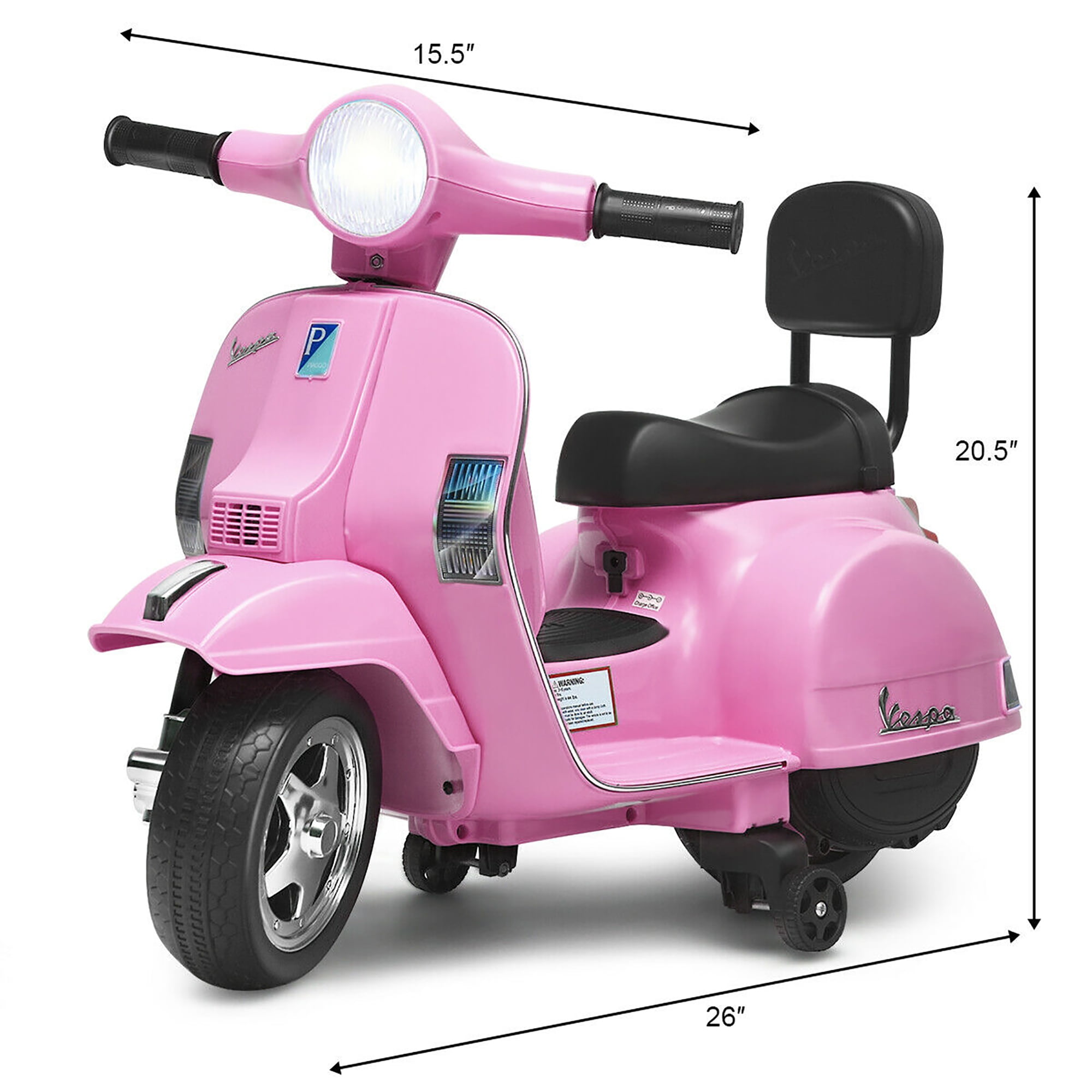 Costway 6V Ride On Vespa Scooter Motorcycle for Toddler w/ Training Wheels Pink - Walmart.com