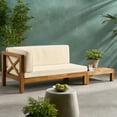 thumbnail image 3 of GDF Studio Cascada Outdoor Acacia Wood Left Arm Loveseat and Coffee Table Set with Cushion, Teak and Beige, 3 of 14