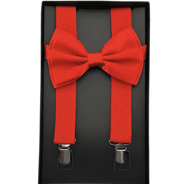 Adult Unisex Bow Tie & Suspender BOXED Set, Red , Wedding Prom Mens or Womens, Adjustable