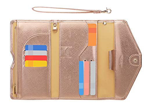 LUCKYSGY Womens Leather Wallet Passport Cover 2Pcs Document Organizer Handbag 