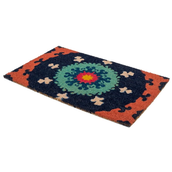Fab Habitat Non Slip Doormat - Durable Thin - Natural Coir & Rubber - Entryway Front Door Porch Patio - Suzani Multicolor (18"" x 30"" Non-Slip)